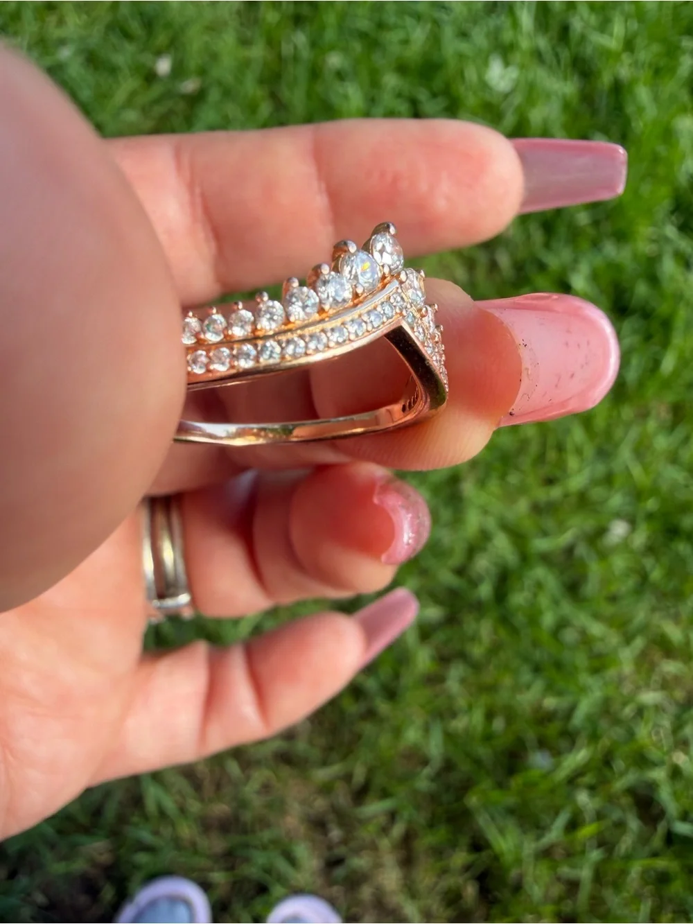 Pandora Gold V-Shape Ring with Clear Stones